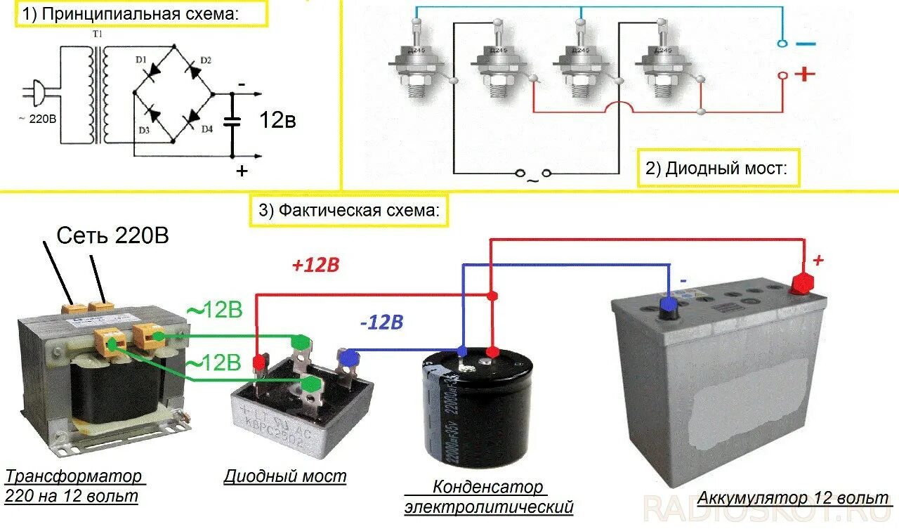 Диод трансформатор. Схема диодного моста для заряда автомобильного аккумулятора. Схема подключения зарядного устройства аккумулятор автомобильный. Диодный мост для зарядки АКБ 12в. Диодный мост схема подключения для зарядного устройства.