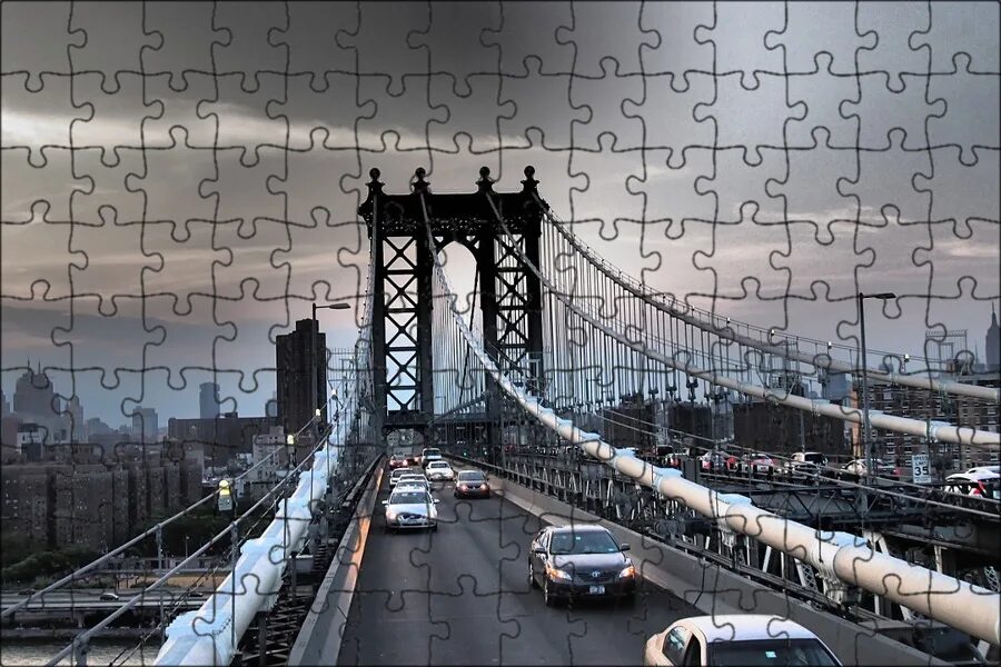 Картина на холсте "Бруклинский мост, ньюйорк, подвесной мост" 120x90 см. с алюми