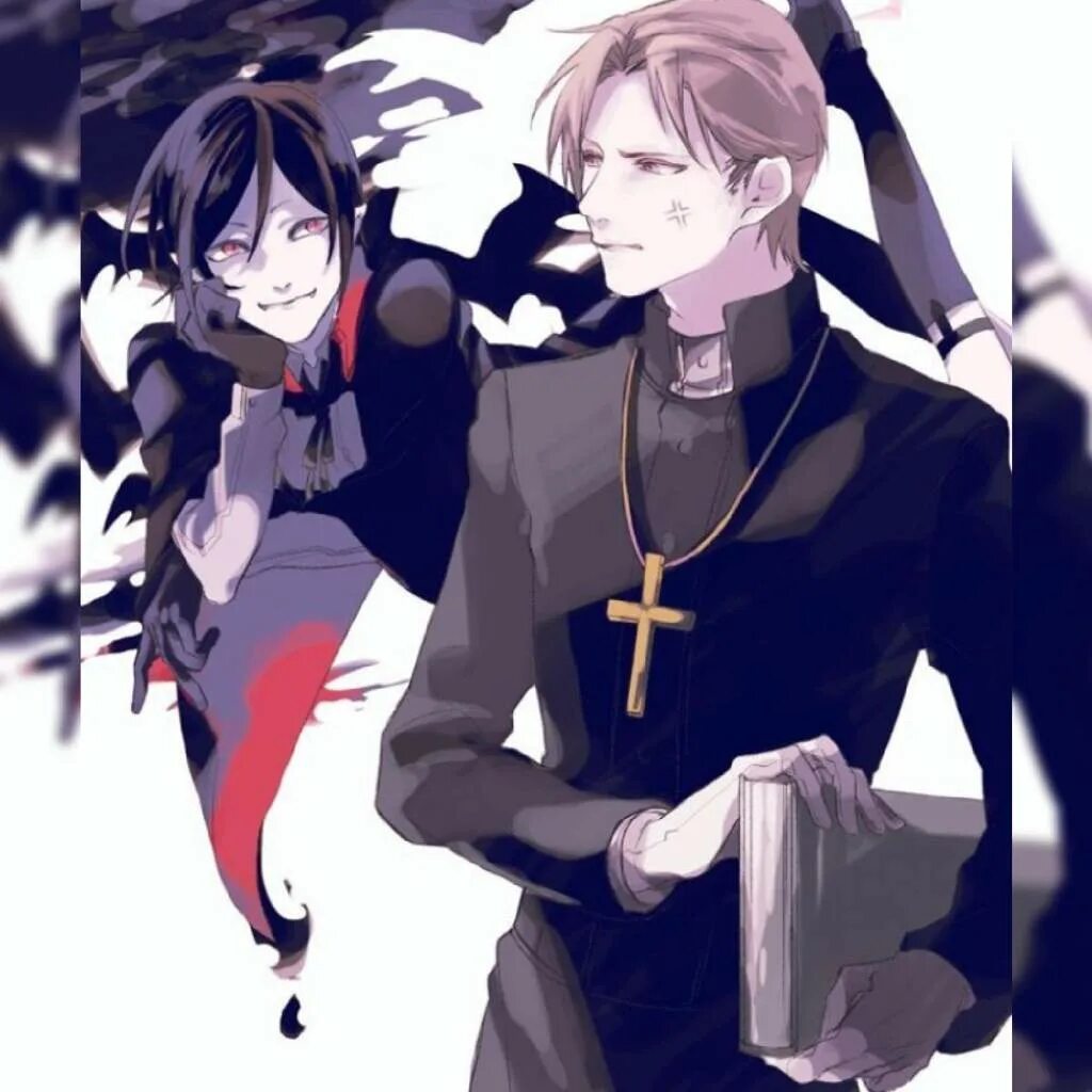 Коннор и хэнк арт священники. Аниме яой вампиры. Яой священник. Яой дьявол и священник. Священник демон арт.