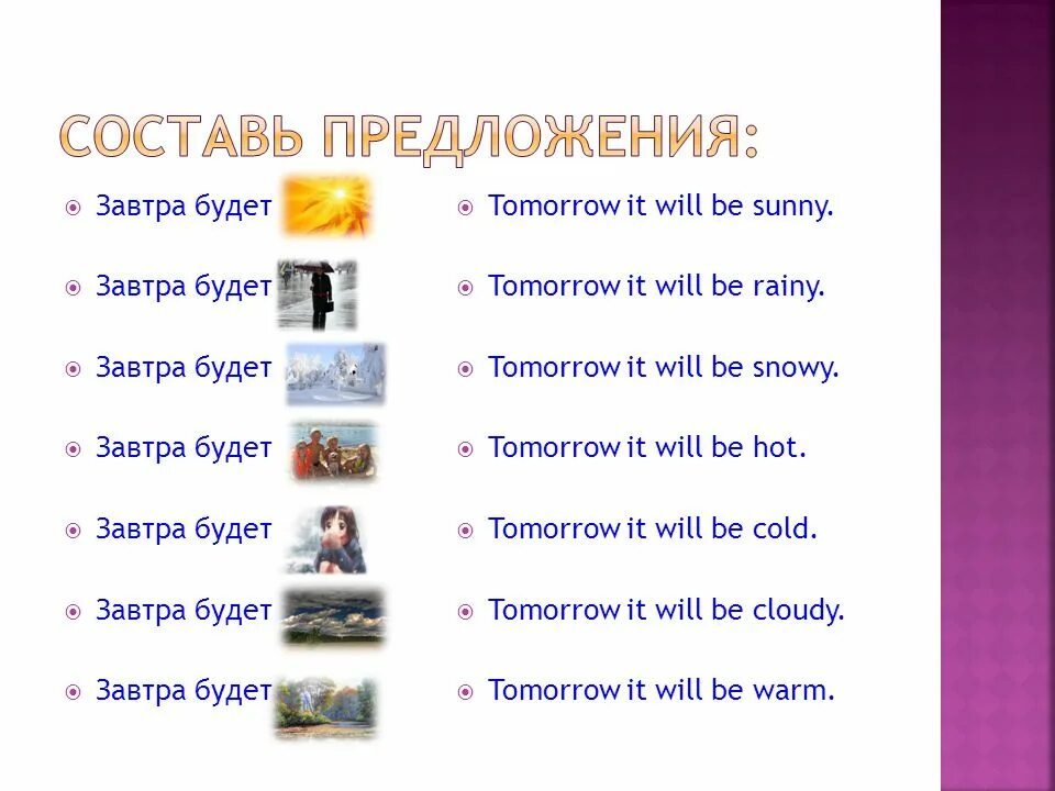 Завтра перевод. Предложения с tomorrow. It will be сокращение. Предложение с it will. Tomorrow it will be Sunny.