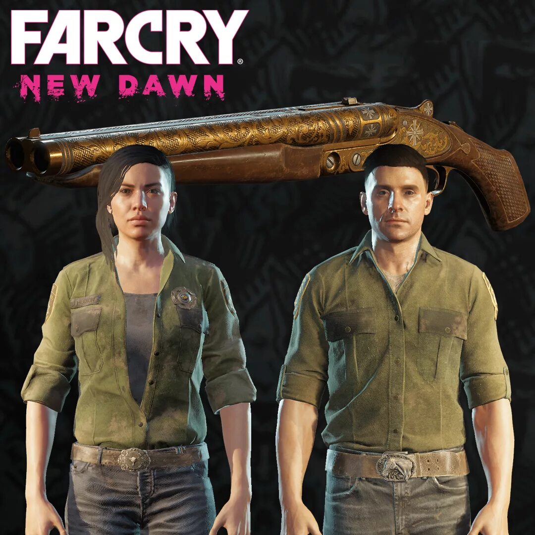 New dawn отзывы. Far Cry New Dawn. Фар край 5 нев давн. Оружие из фар край нев давн. Фар край New Dawn Капитан.