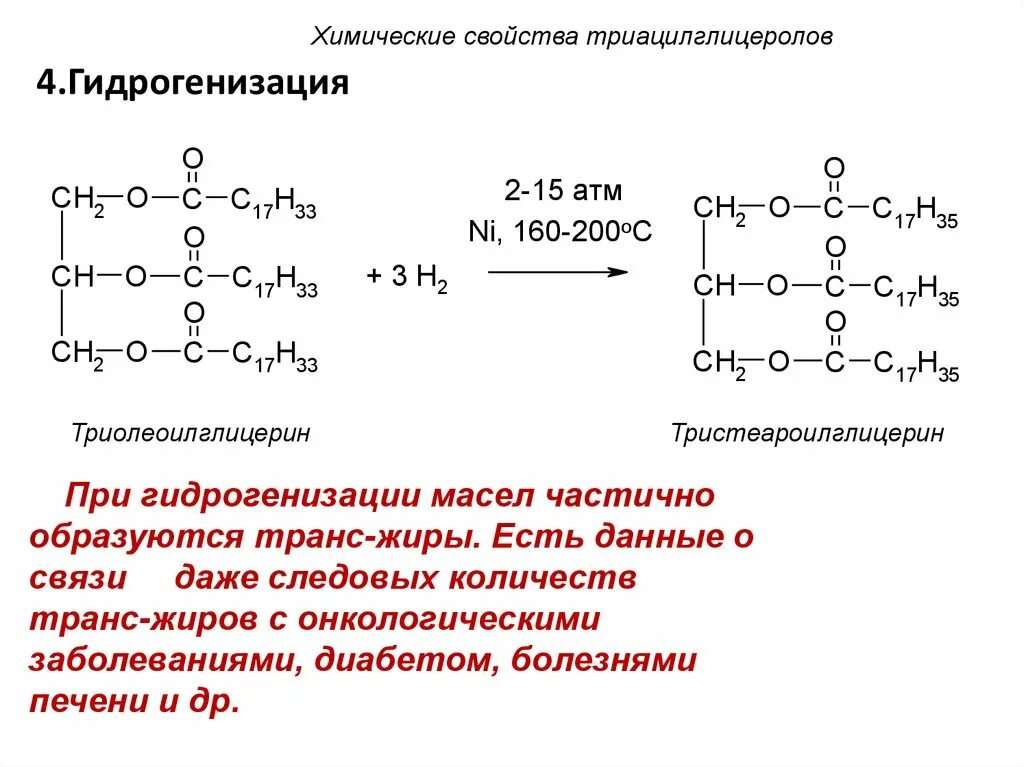 В результате гидрирования жиров. Триацилглицерины химические свойства. Химические свойства жиров реакция гидрирования. Химические свойства жиров липидов. Гидрогенизация липидов.