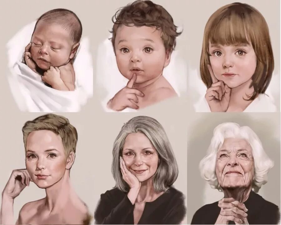 Жить какое лицо. Женщины разных возрастов. Портреты людей разных возрастов. Человек от рождения до старения. Иллюстрации людей разных возрастов.