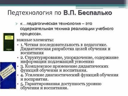Беспалько слагаемые педагогической технологии