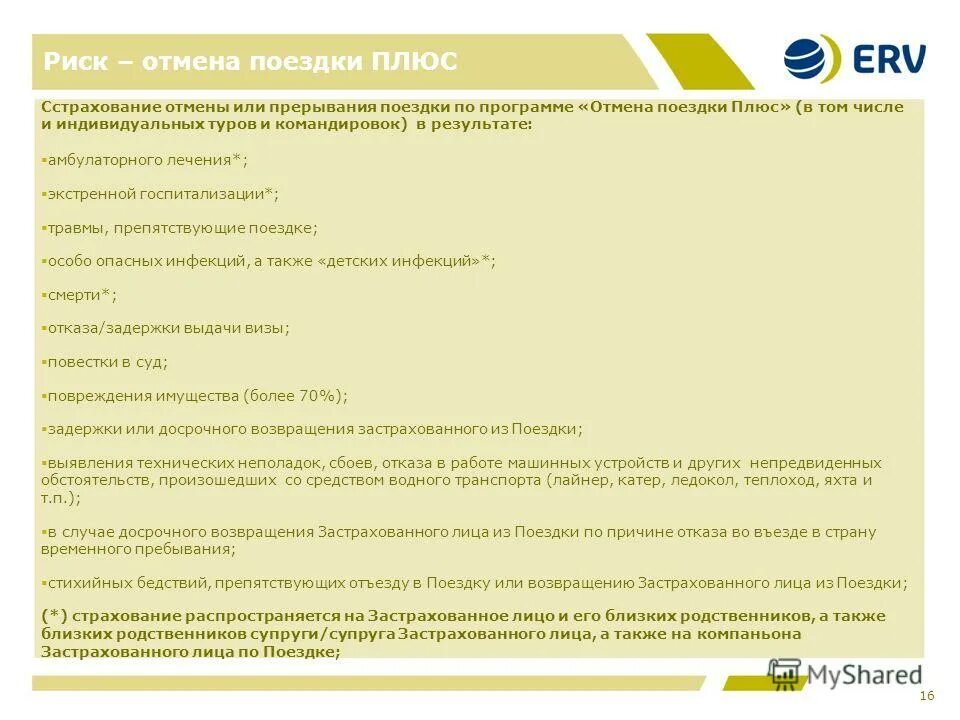 Страхование отмены поездки. Ерв Отмена поездки плюс. Ерв страховка от невыезда плюс. Особенности страхования риска отмены поездки. Ерв презентация Отмена поездки.