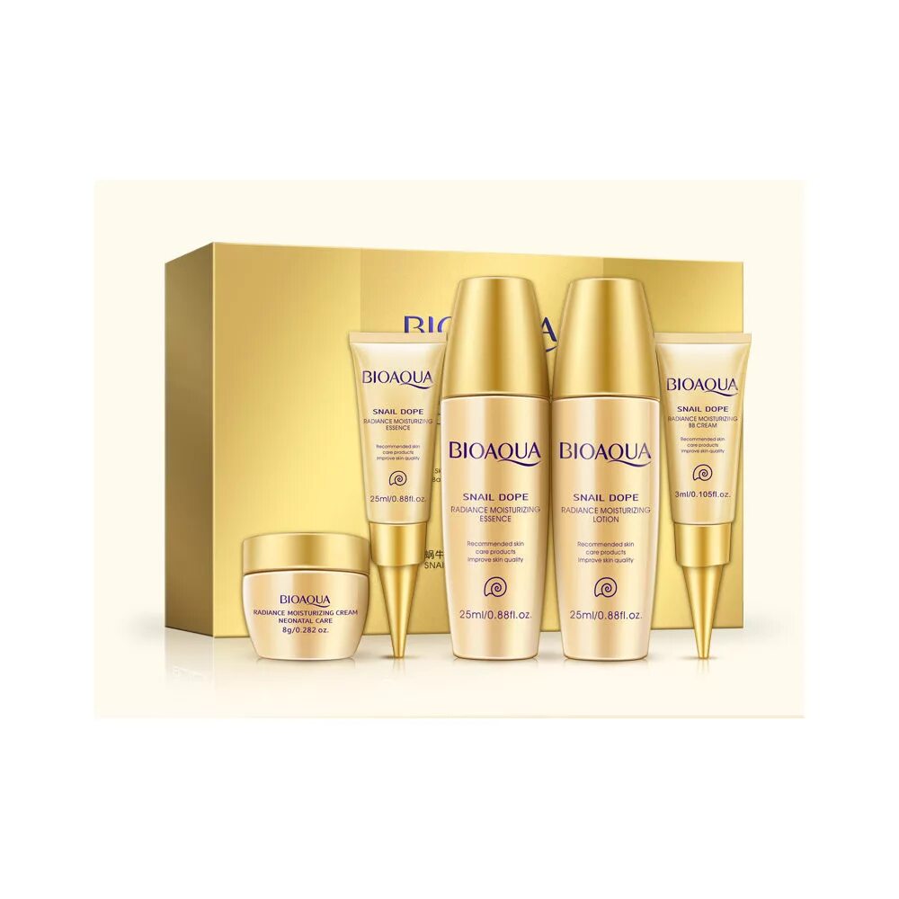 Набор-мини улиточный для увлажнения лица из 5 средств BIOAQUA. BIOAQUA Radiance Moisturizing VIP Special Gift. BIOAQUA 24k Gold Skin Care. Набор БИОАКВА Radiance. Набор с муцином улитки