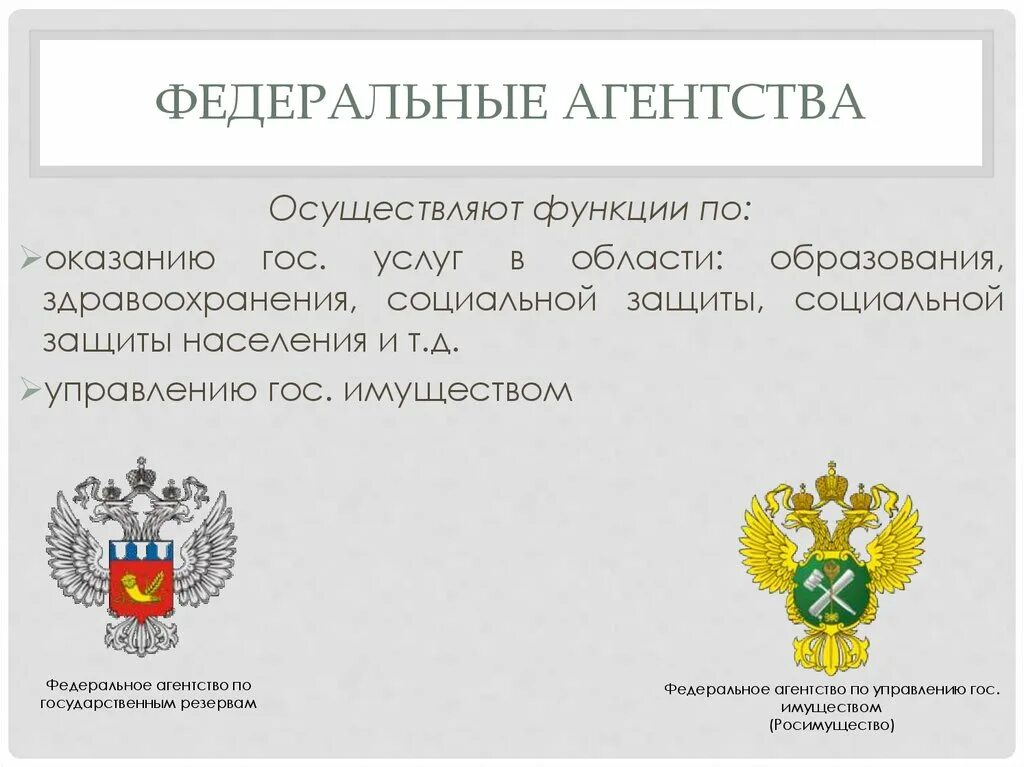 Российское агентство рф. Федеральные агентства РФ. Функции федерального агентства. Функции федеральных агентств РФ. Что осуществляет Федеральное агентство.