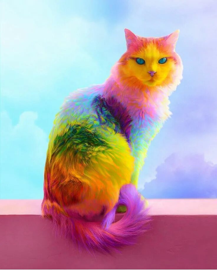 Rainbow animals. Рейнбоу Кэт. Радужная кошка. Разноцветная кошка. Радужные котята.