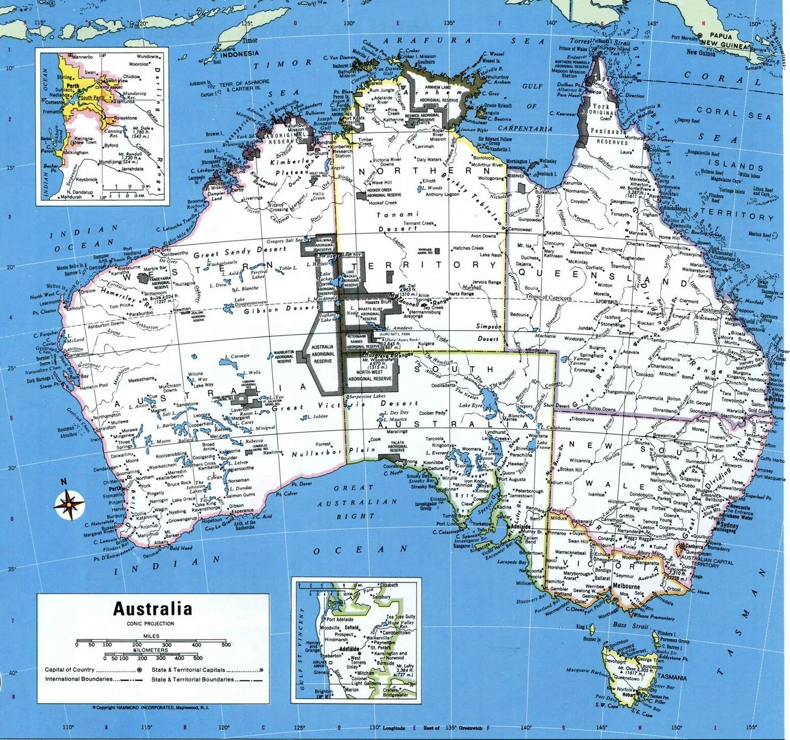 Подробная карта Австралии. Карта автодорог Австралии. Административная карта Австралии. Карта административного деления Австралии.