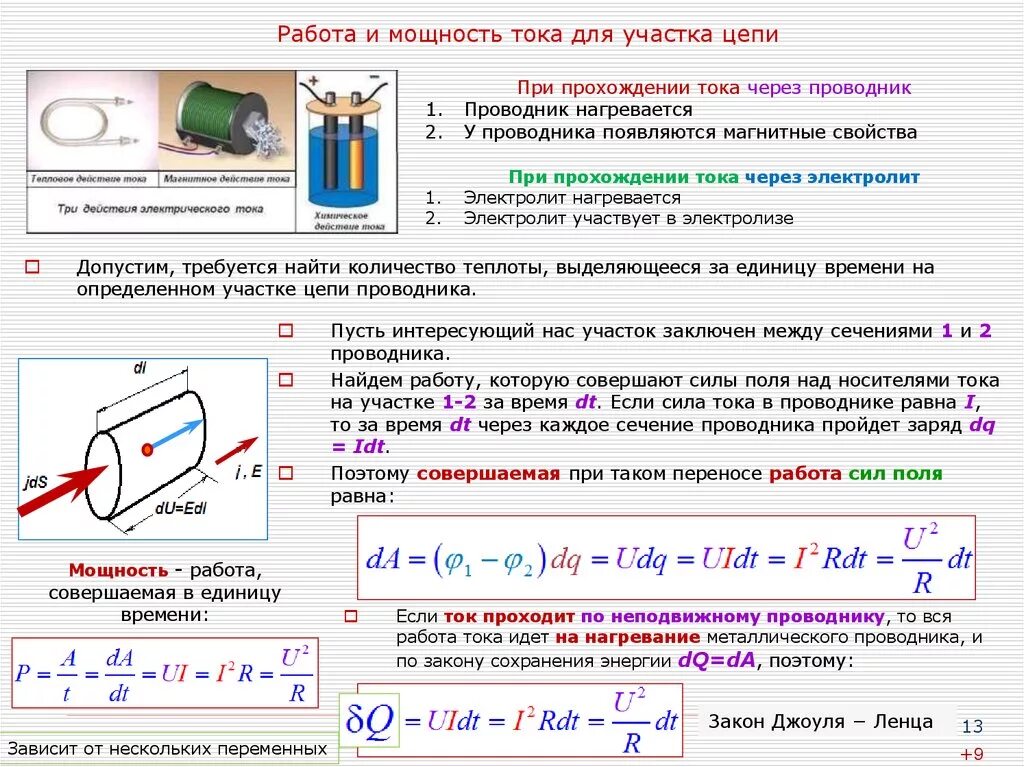 Тест физика 8 класс закон джоуля ленца. Мощность цепи электрического тока. Мощность в цепи постоянного тока. Работа и мощность постоянного тока формулы. Работа и мощность тока формулы.