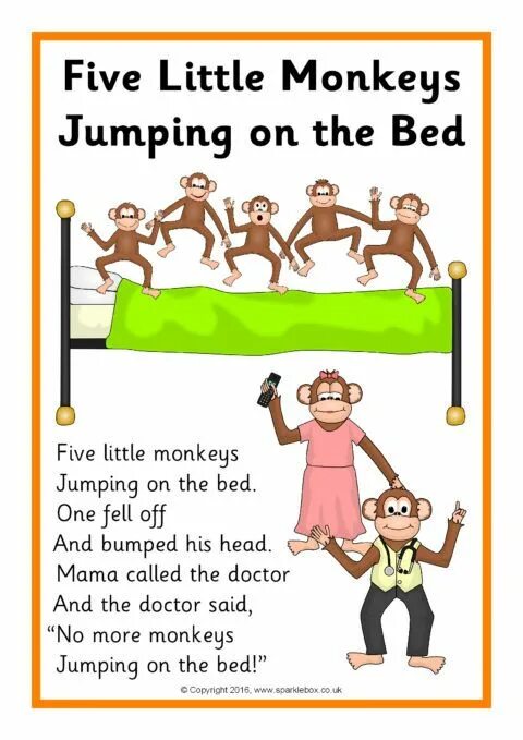 Five monkeys jumping on the bed. One little monkeys jumping on the bed слова. five little monkeys jumping on the bed текст. five little monkeys jumping on the bed. five little monkeys текст.
