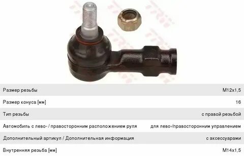 Размеры резьб рулевых тягах