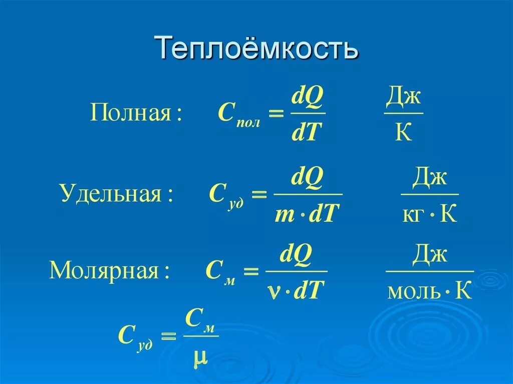 Формула дж кг c. Теплоемкость формула. Формула для нахождения Удельной теплоемкости вещества. Удельная теплоемкость формула. Удельная тепло ёмкость вещества формула.