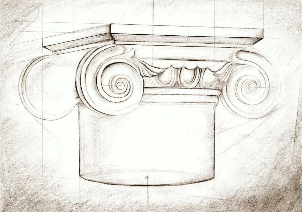 Капитель Ионического ордера. Капитель Ионического ордера гипс. Коринфская Капитель отмывка. Капитель Ионического ордера отмывка.