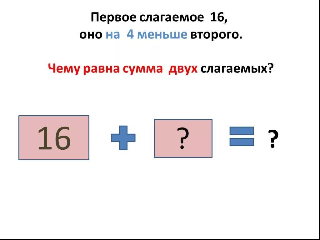 Первое слагаемое 12. Сумма двух слагаемых. Слагаемое слагаемое сумма. Чему равен. Чему равна сумма.