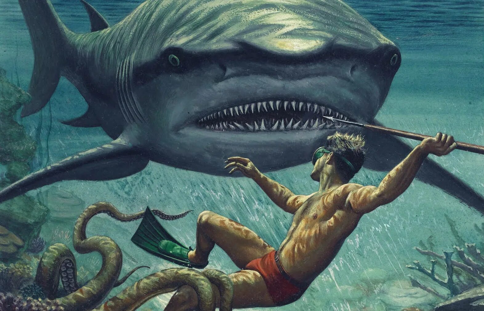 Акула сражается. Рисунки художника морта кюнстлера (mort kunstler). художник морт кунстлер. человек акула арт. древние морские чудовища.