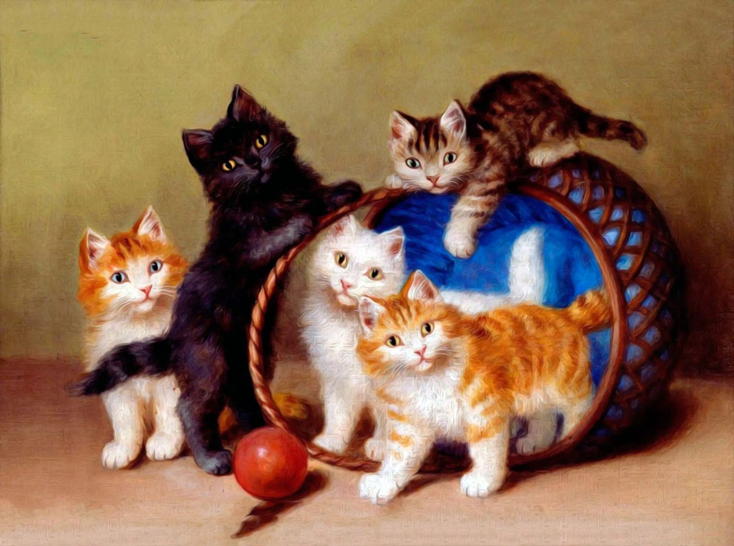 У маши живут 5 котят. Живопись Софи шперлих. Кошка с котятами. Кошки картины художников. Кошка с котятами живопись.