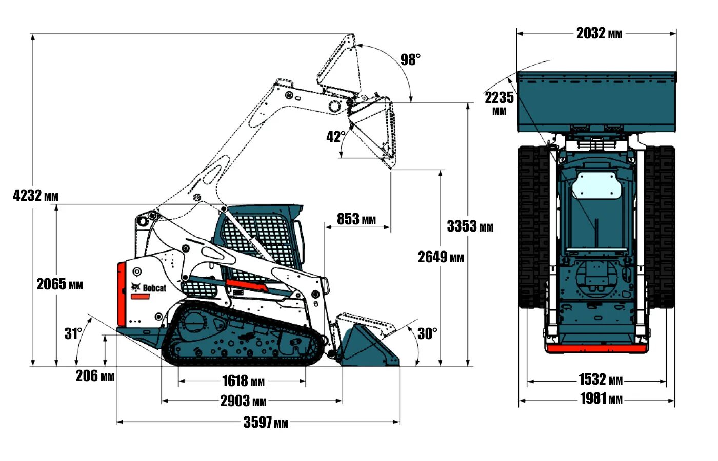 Погрузчик bobcat характеристика. Погрузчик Bobcat t770. Bobcat 770t ширина ковша. Бобкэт 770 габариты. Bobcat t770 габариты.