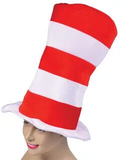 Red & white striped tall top hat adult dr seuss fancy dress book week m...