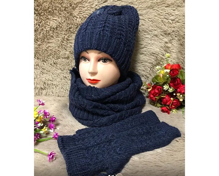Модные вязаные шапки. Комплект «ария» (шапка+снуд+варежки) артикул 300229. Шапка женская. Шапка снуд. Шарф и перчатки.