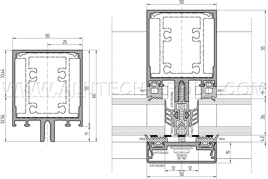 Система ригель ригель. Стоечно ригельная система Алютех f50. Стоечно-ригельная система alt f50. Алютех f50 узлы. Профиль стойки AYPC.F50.0105.