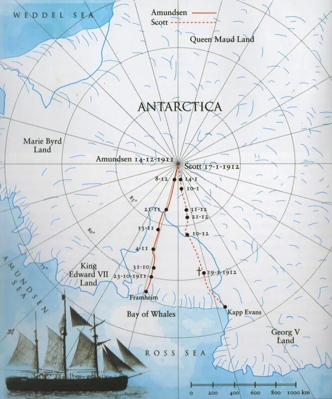 Маршрут экспедиции Руаль Амундсен на карте.