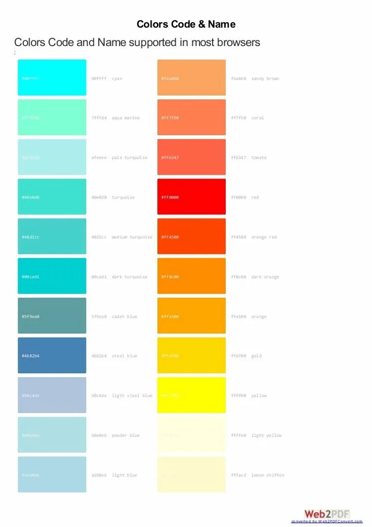 Colors names codes