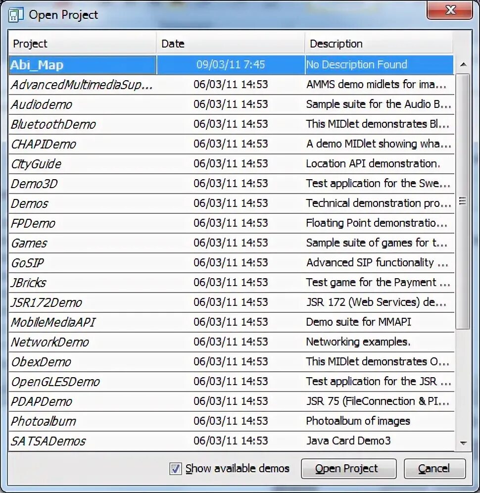 Open demo. Open project. fall attribute midlet-name.