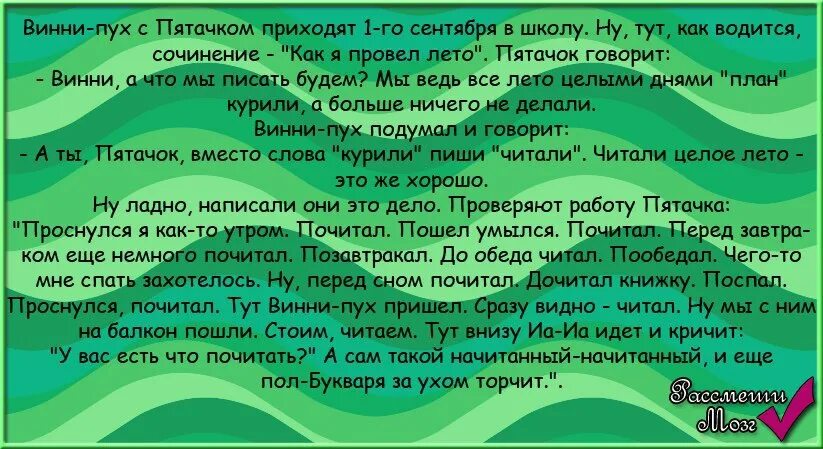 Плохо видишь читать. Анекдот про начитанных. Анекдот про почитали Винни пух. Анекдот про букварь за ухом. Анекдоты про сочинения.