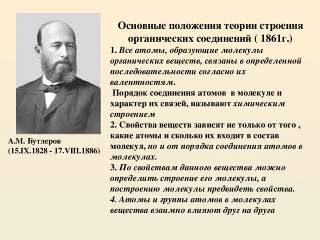 Теория химического строения соединений бутлерова. Основные положения теории химического строения Бутлерова. Теория Бутлерова химия основные положения. Основные положения теории Бутлерова органическая химия. Основные положения теории химического строения Бутлерова кратко.