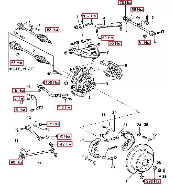 Момент затяжки болтов суппорта. Стояночный тормоз Ниссан х-Трейл т31 схема. Toyota Corolla 1996 болт затяжки генератора. Момент затяжки заднего ступичного подшипника Лансер 9. Схема задней подвески t31.