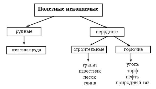 Нерудные полезные ископаемые схема. Полезные ископаемые горючие рудные строительные. Классификация полезных ископаемых 4 класс. Схема виды полезных ископаемых. Прочитай текст заполни схему природные богатства