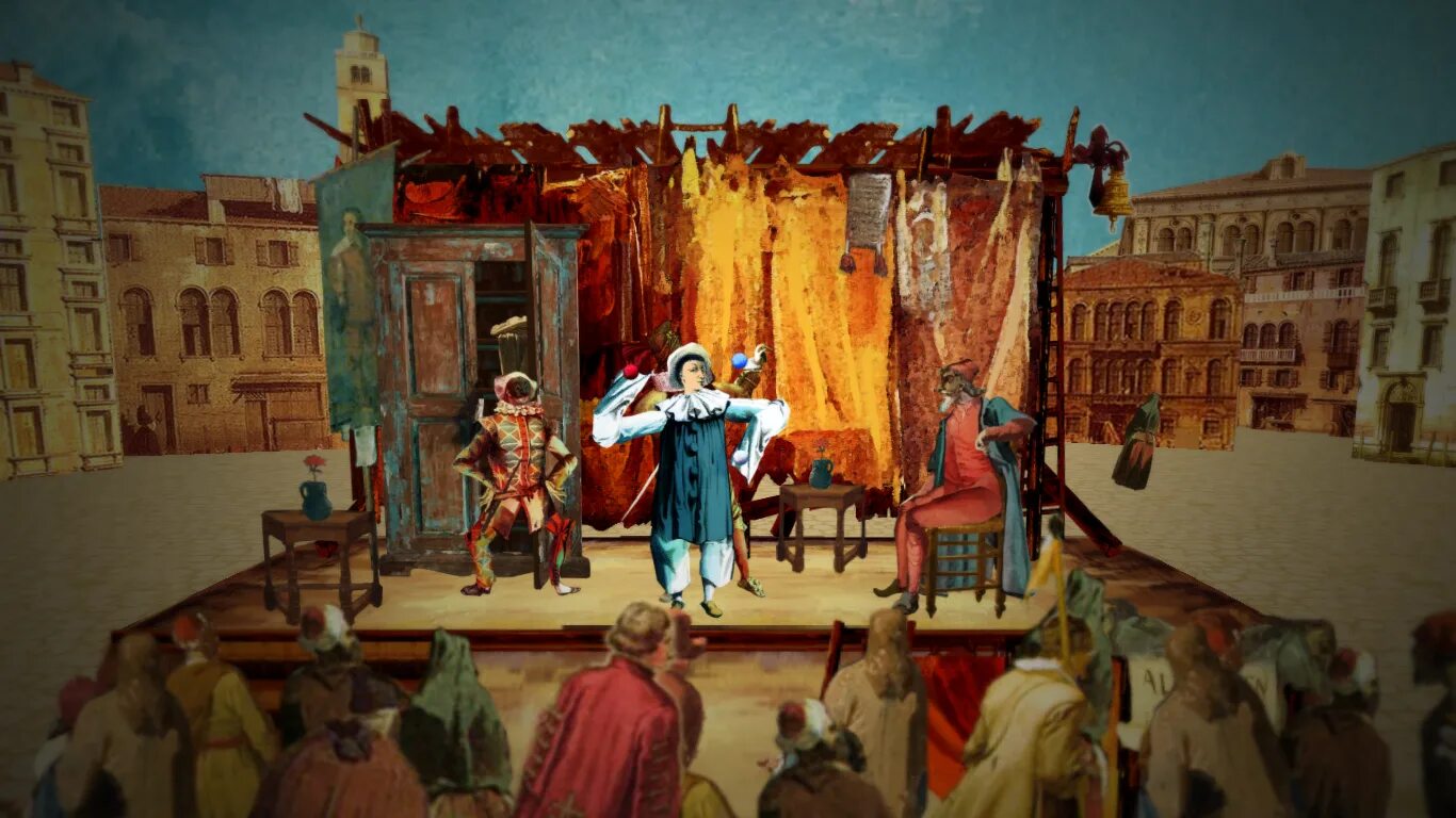 Мистерия что это. Италии бродячий театр “комедия дель арте”.. Площадной театр средневековья. Комедия дель арте сцена. Бродячий театр средневековья.