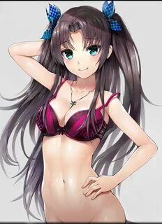 Anime 1800x2480 Tohsaka Rin Fate series anime girls cleavage green eyes 