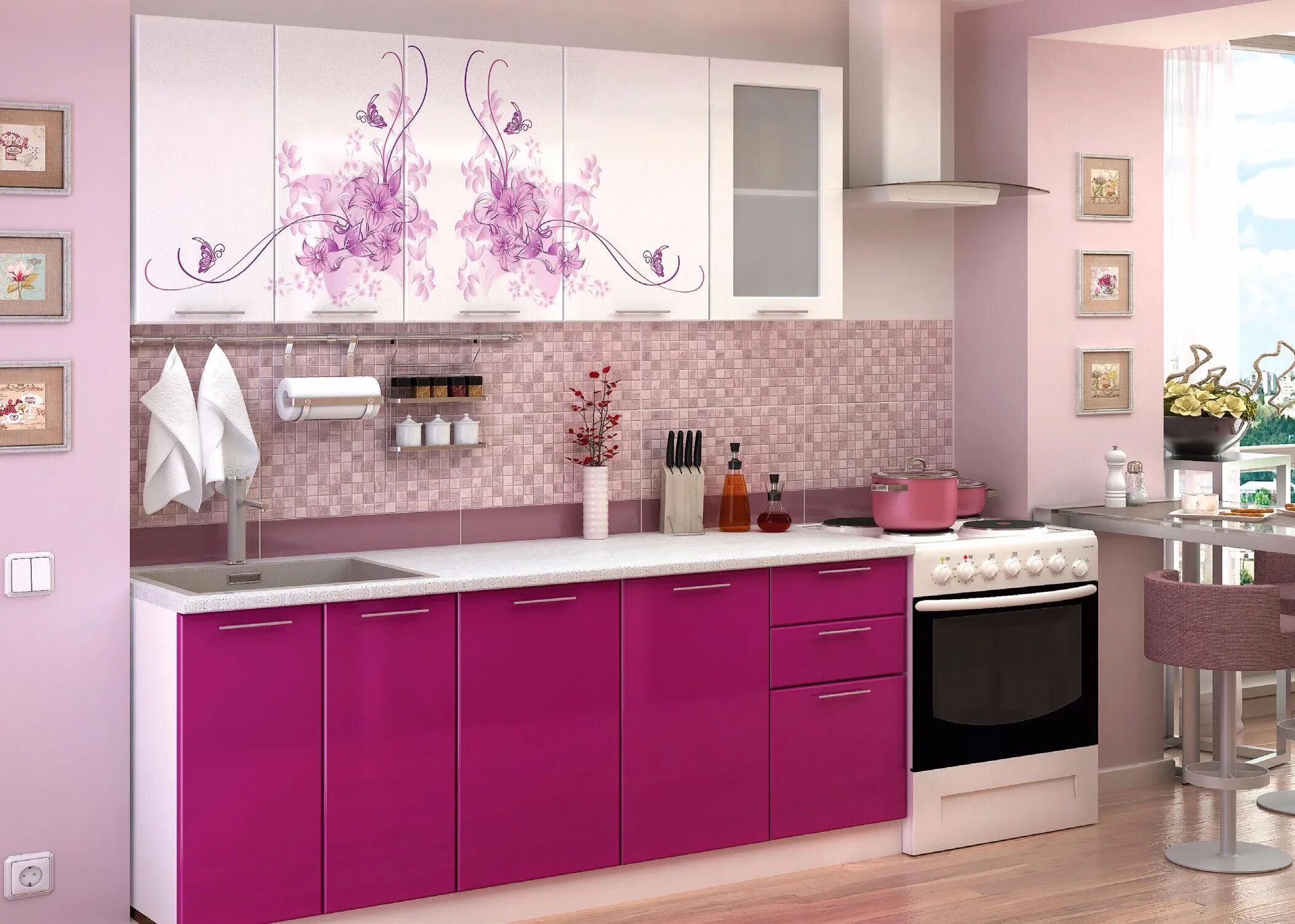 Готовые кухни доставка. Кухни Стендмебель. Кухонный гарнитур. Кухонный гарнитур розовый. Фиолетовая кухня.