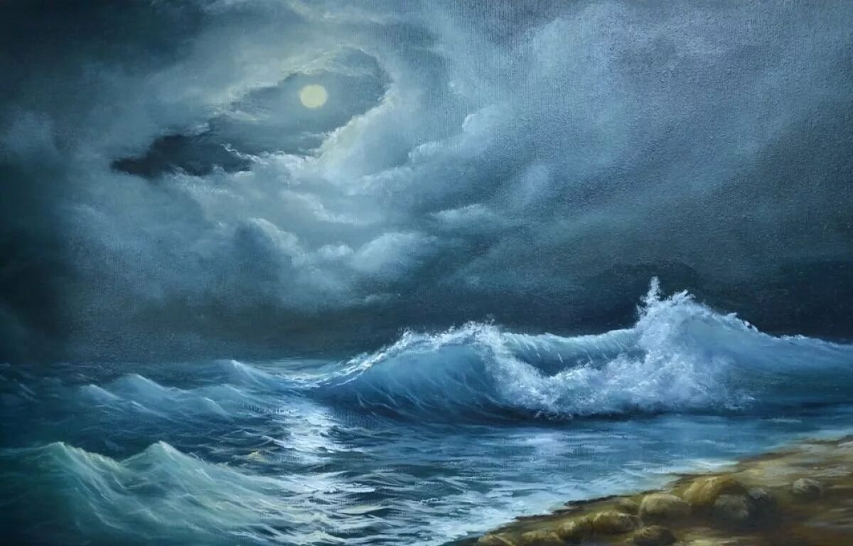 Картина лунный шторм Ричарда Хортана. Буря живопись. Морская буря. Бушующее море.