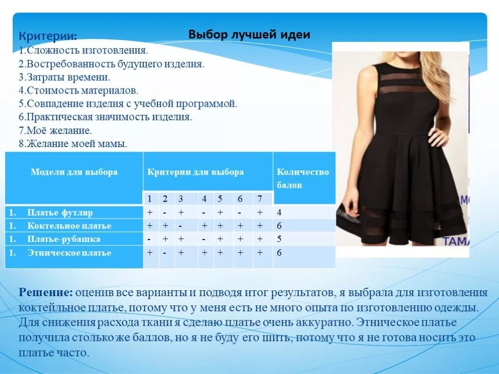 В виде кого было выполнено платье. Описать платье. опишите модель в платье. критерии выбора платья. проект по технологии платье.