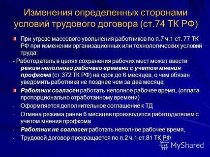 Изменение определенных сторонами условий