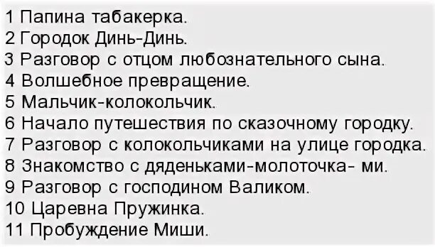 План к городок в табакерке 4 класс