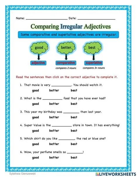 Irregular Comparative adjectives. Irregular Comparatives and Superlatives. Irregular adjectives Worksheets. Comparatives Irregular Worksheets. Irregular comparatives