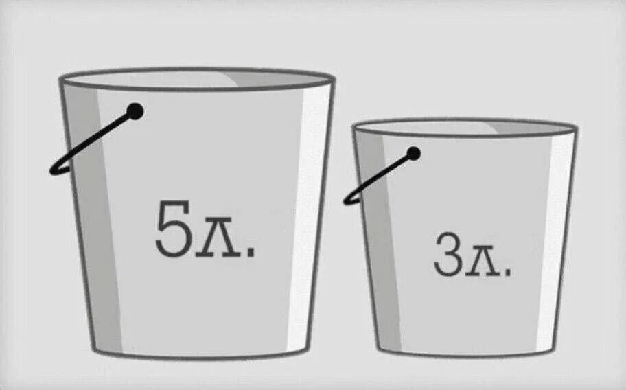 Как налить 5 л воды. Головоломка с ведрами 5 и 3 литра. Головоломка 3 литра и 5 литров воды. Загадка с вёдрами 5л и 3л. Ведра 5 и 3 литра налить 4 литра.