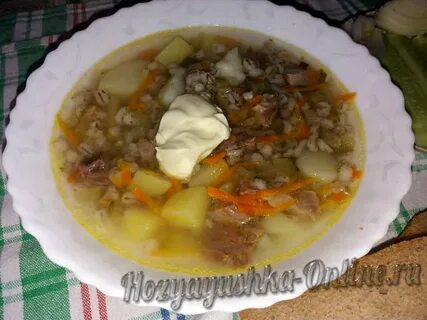 Перловка с мясом и огурцами