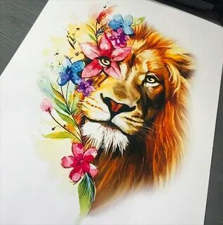 Лев нарисованный в цвете