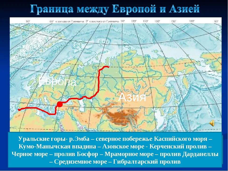 Условная граница между европой и азией проходит