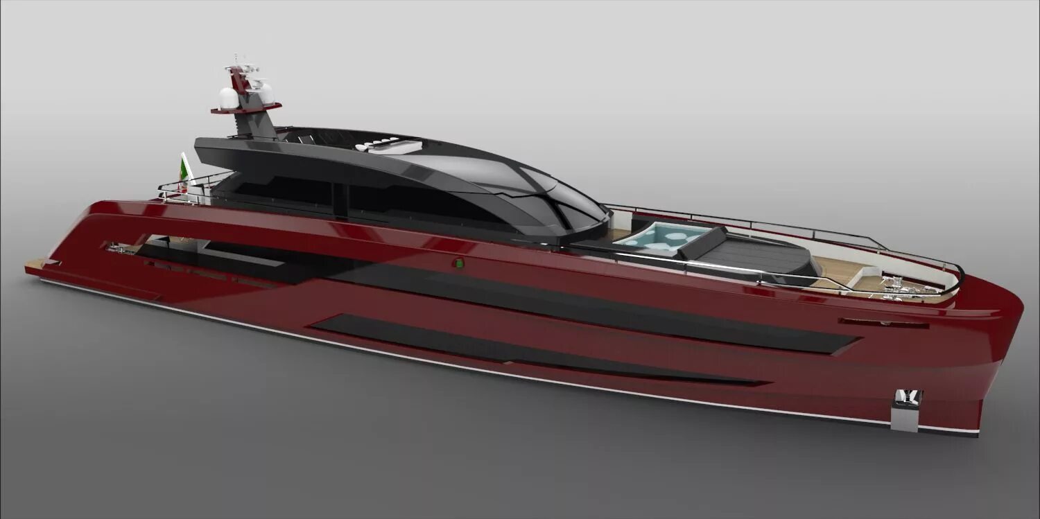 Катер двухэтажный. Red yacht. Яхта красного цвета. Red yacht. Красная яхта.