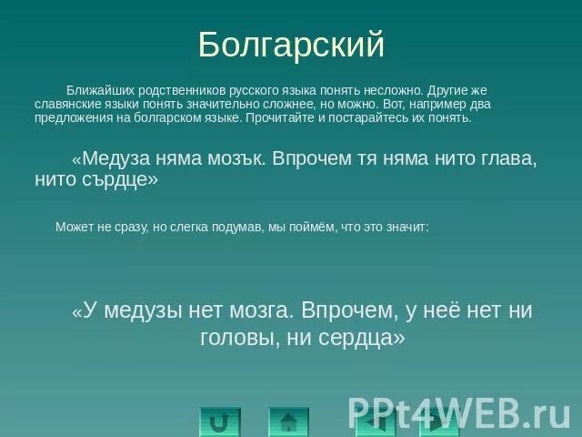 Ближайшие родственники русских. Ближайшие родственники русского языка. Болгарский язык предложения. Предложения на болгарском. Близкие к русскому языку языки.