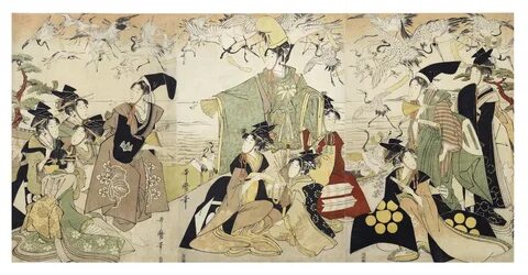 ...Kubo Shunman, (4) Aparody of the story of Yoritomo releasing cranes at Y...