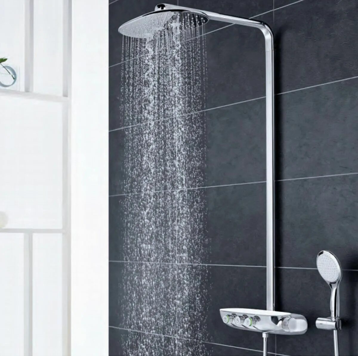 Система душа с тропическим душем какую выбрать. Душевая система grohe rainshower smartcontrol 26443000. grohe 26250000 rainshower smart control душевая система. grohe rainshower system smartcontrol 360 duo 26250000.