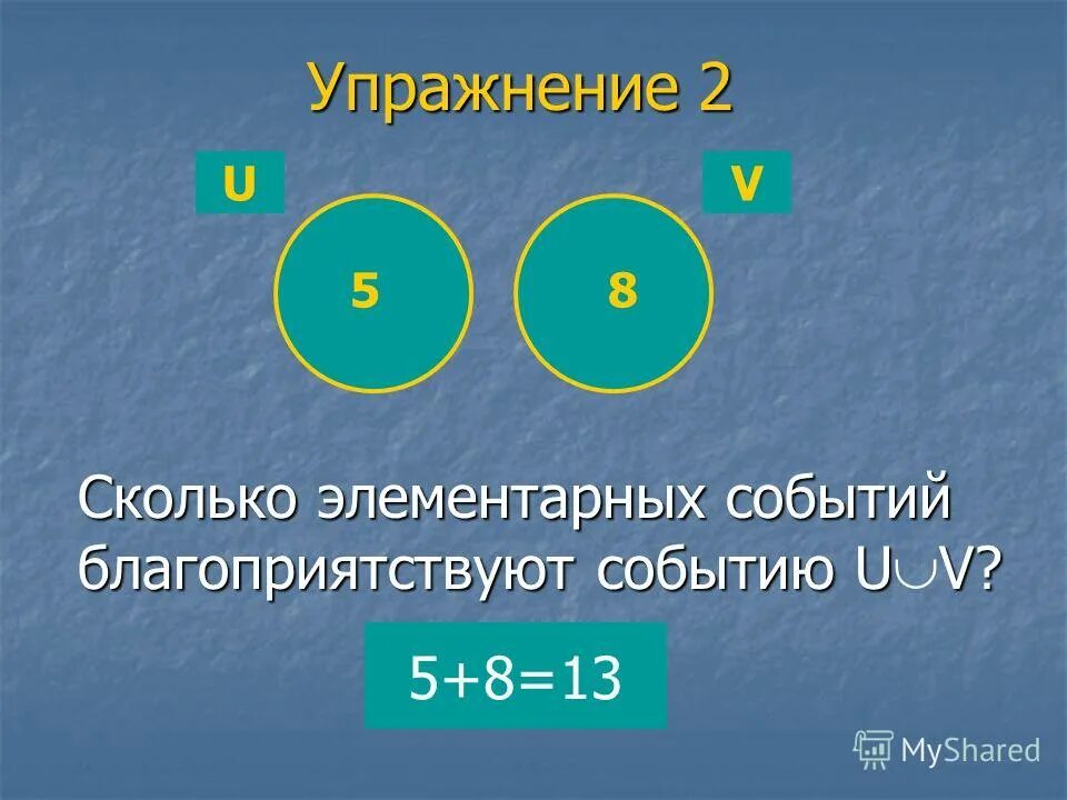 Событий 5 букв ответ. Объединение элементарных событий. Сколько элементарных событий благоприятствуют. Событию а благоприятствуют 6 элементарных событий. Объединение двух событий.