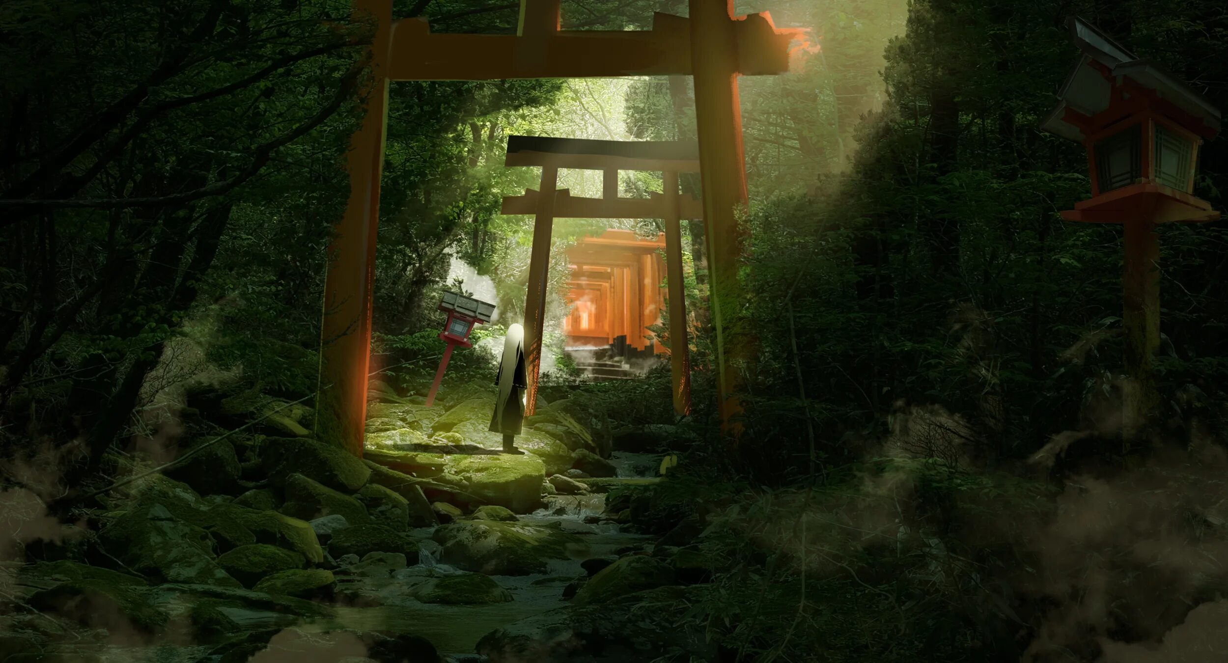 Shrine перевод. Японский храм аниме. Японский храм в лесу аниме. Храм в лесу Япония ночь. Японский храм в лесу на рабочий стол.